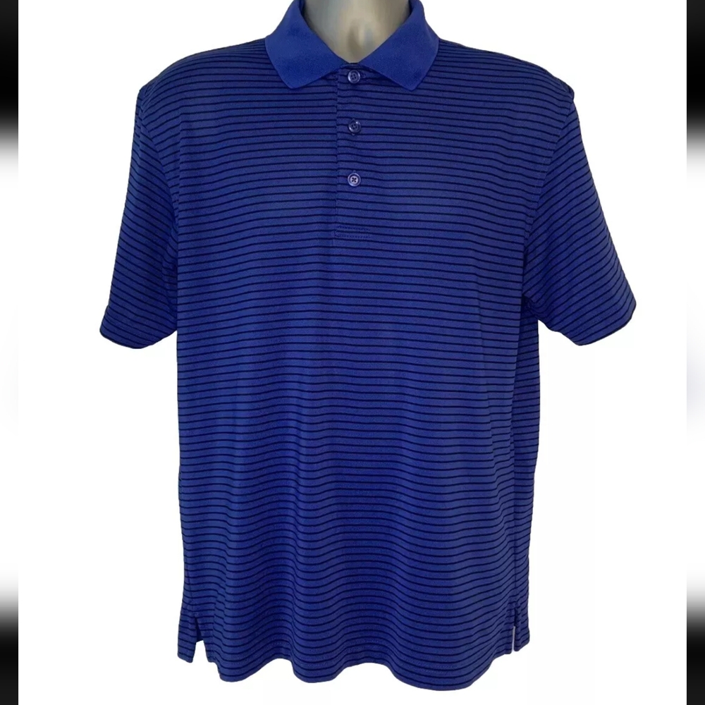 Callaway Opti Dri Blue & Black Striped Short Sleeve Golf Polo Shirt Mens Medium.
